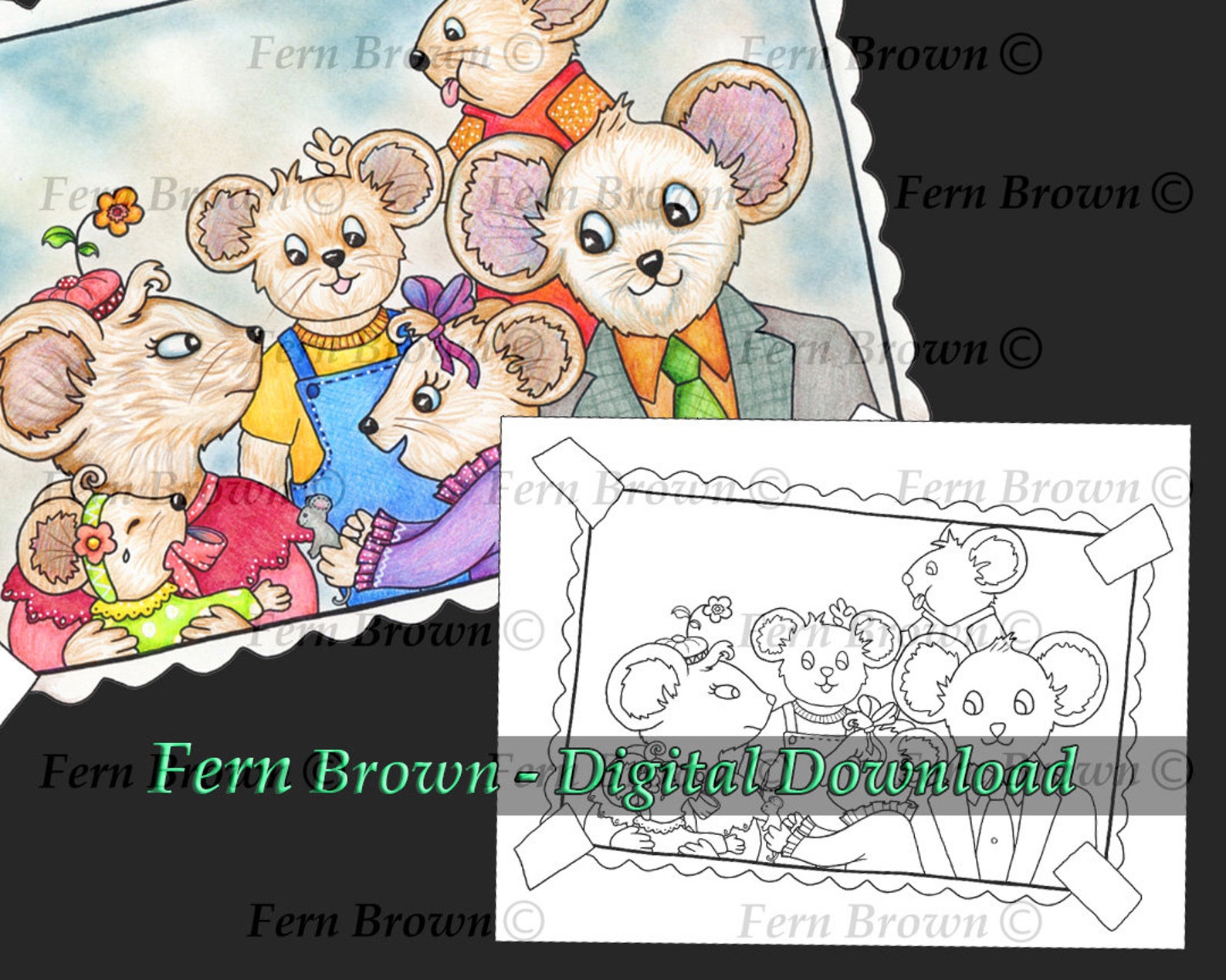 Mice Coloring Page Printable Download Animals Line Art - Etsy