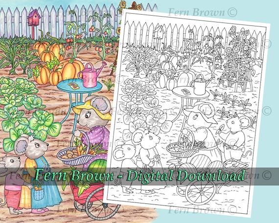 Download Mouse Garden Coloring Pages Line Art Animals Printable Etsy