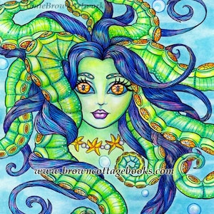 Octopus Girl Cutie Coloring Page, Fantasy Printable Art, Adult Coloring Download by Annie Brown, Hand-Drawn Line Art Illustration (JPEG)