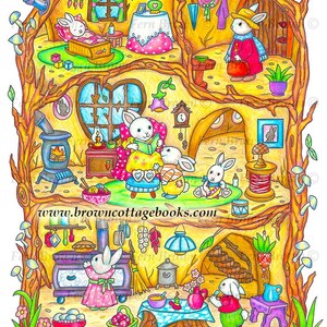Bunny Burrow Coloring Page Instant Download Printable File Line Art Animals (JPEG) by Fern Brown - Hand-Drawn Illustration