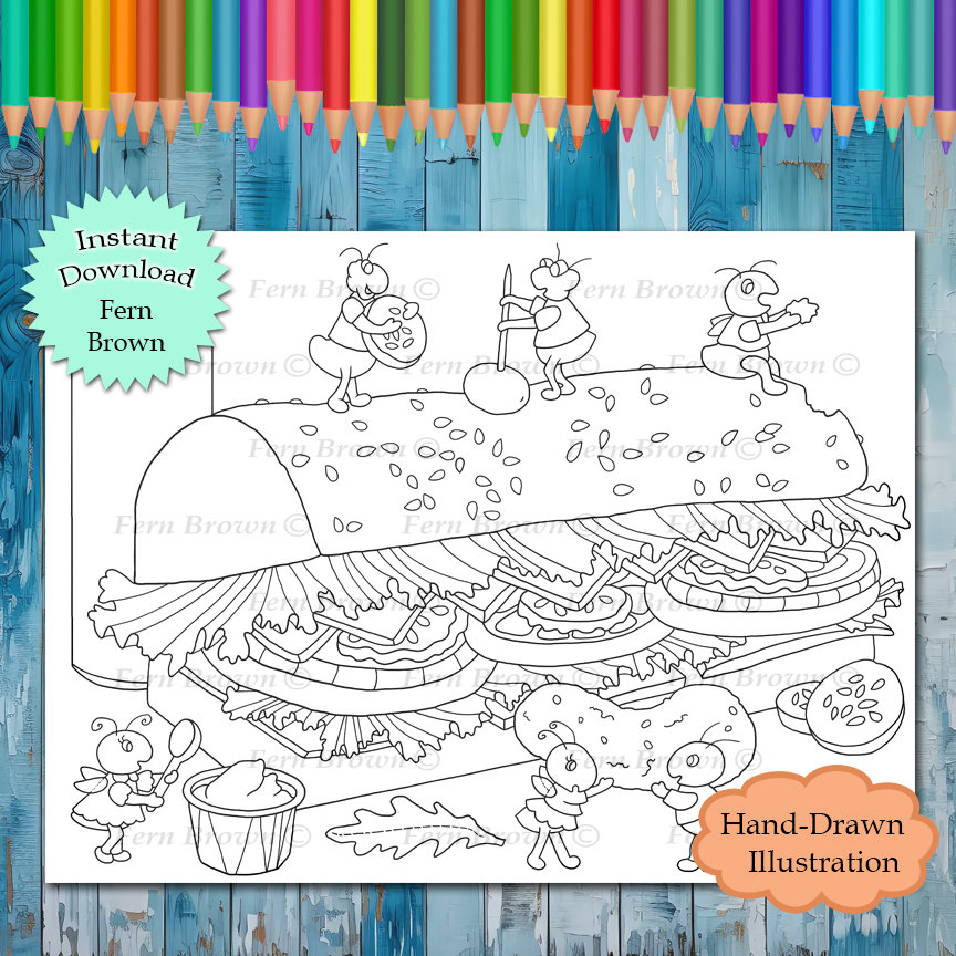 Bug Coloring Page Food Instant Download Insects Coloring Printable Line ...