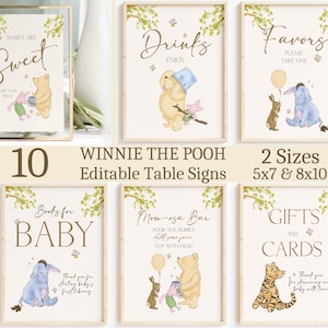 Winnie the Pooh Baby Shower Signs, Classic Winnie the Pooh Decorations, Template Bundle, Diaper raffle, Guest book, Girl, Boy, Editable
