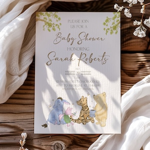 Winnie the Pooh Baby Shower Invitation, Vintage Winnie the Pooh, Classic Winne the Pooh, Baby Shower, Girl, Boy, Editable Template, Invite
