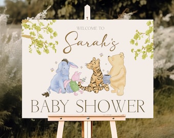 Winnie the Pooh Baby Shower Welcome Sign, Classic Winnie the Pooh, Winnie the Pooh Welcome Sign, Baby Shower, Boy, Girl, Editable Template
