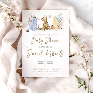 Winnie the Pooh Baby Shower Invitation, Vintage Winnie the Pooh Invitation, Classic Winne the Pooh, Girl Baby Shower, Editable Template