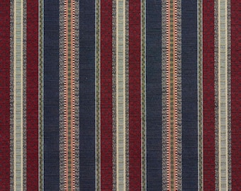 Blue Red Stripe Tapestry Woven Pattern Upholstery Fabric by the Yard - SKU: Fiona Navy