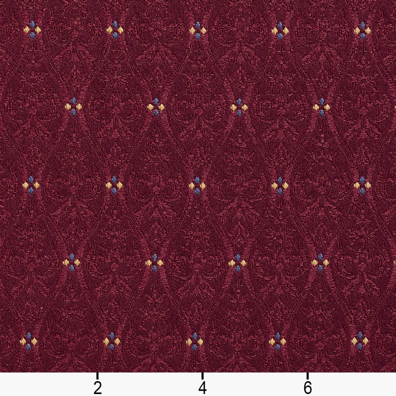 Burgundy Gold And Blue Waves Lines And Foliage Upholstery Fabric By The Yard Pattern # A478