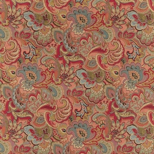 Orange Red Paisley Woven Pattern Upholstery Fabric by the Yard - SKU: Ballard Classic