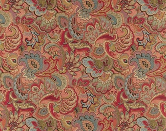 Orange Red Paisley Woven Pattern Upholstery Fabric by the Yard - SKU: Ballard Classic