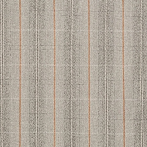 May include: A close-up of a fabric with a subtle striped pattern. The fabric is a light grey with thin, orange stripes.