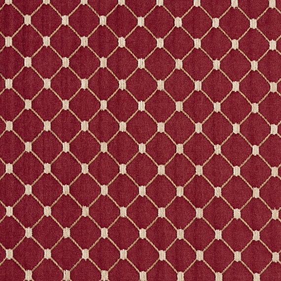 Decorative Diamond Design in Red and Gold, Upholstery Fabric, Heavy  Drapery, Polyester, 54 Wide