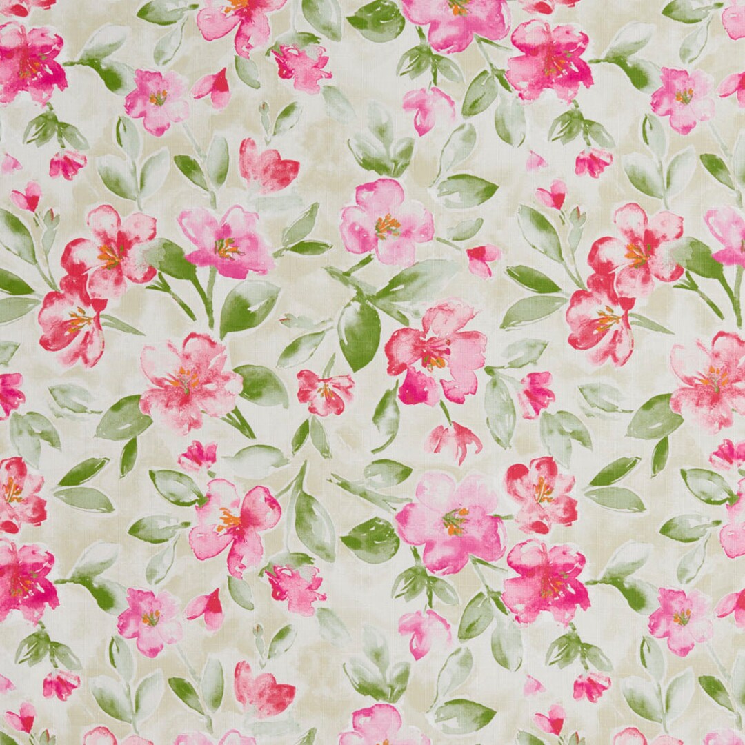 Pink Floral Linen Look Print Upholstery Fabric by the Yard - SKU ...