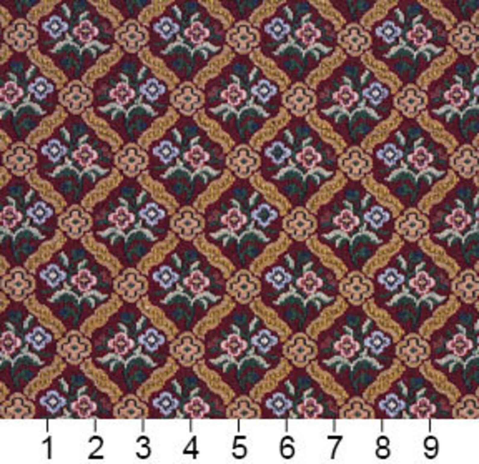 Red Blue and Gold Floral Diamond Tapestry Upholstery Fabric by Etsy