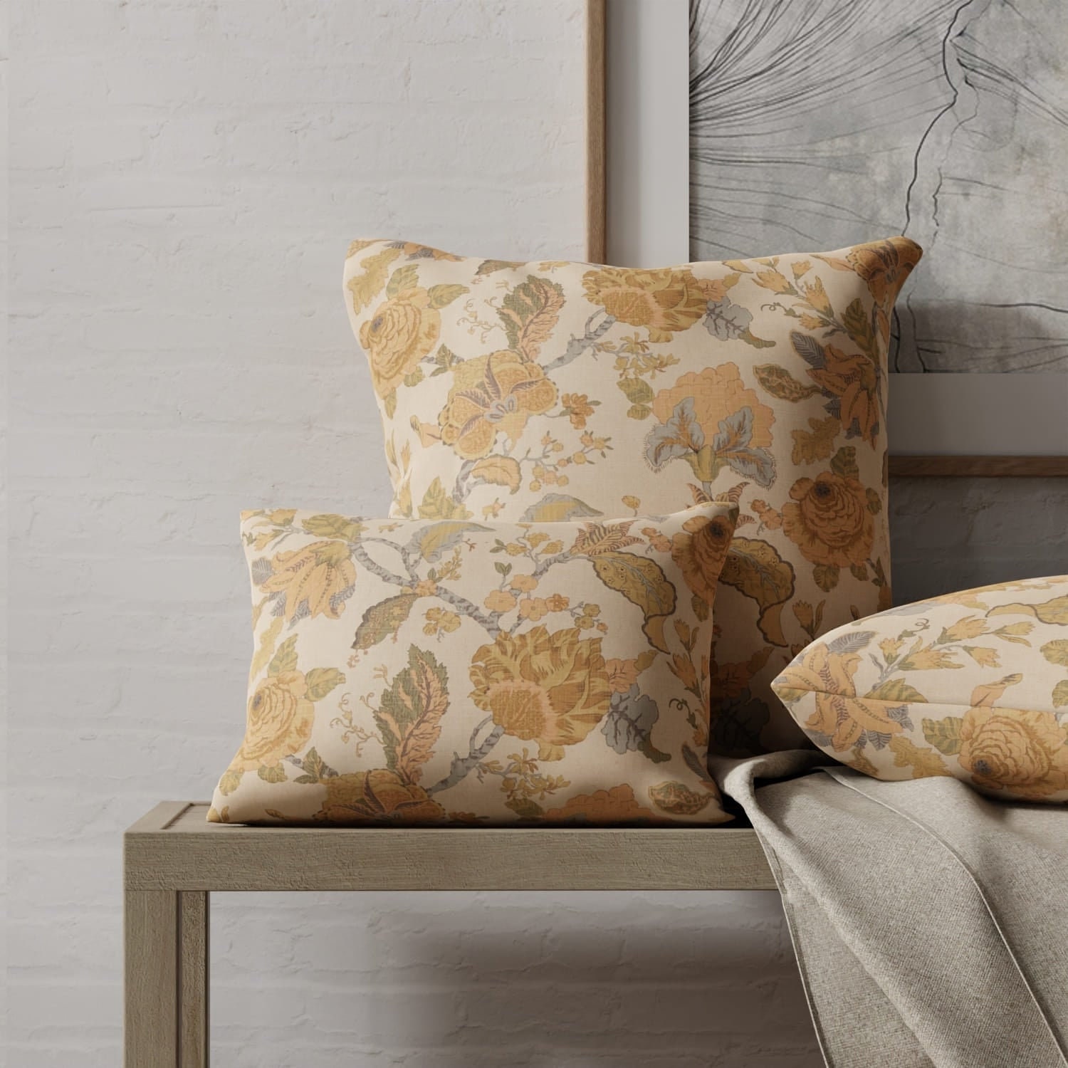Pink Coral Floral Linen Look Print Upholstery Fabric by the Yard - SKU ...
