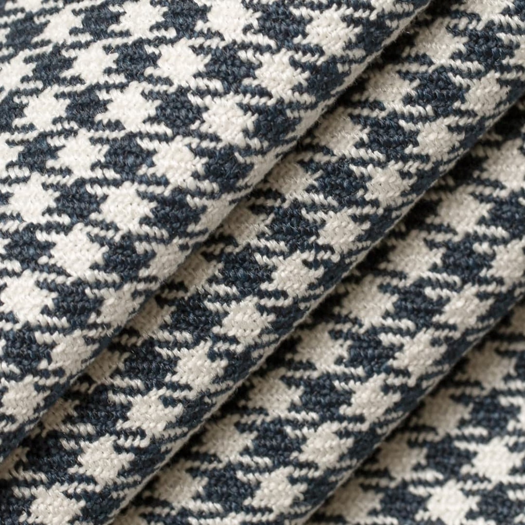 Blue Check Small Scale Houndstooth Check Woven Pattern Upholstery