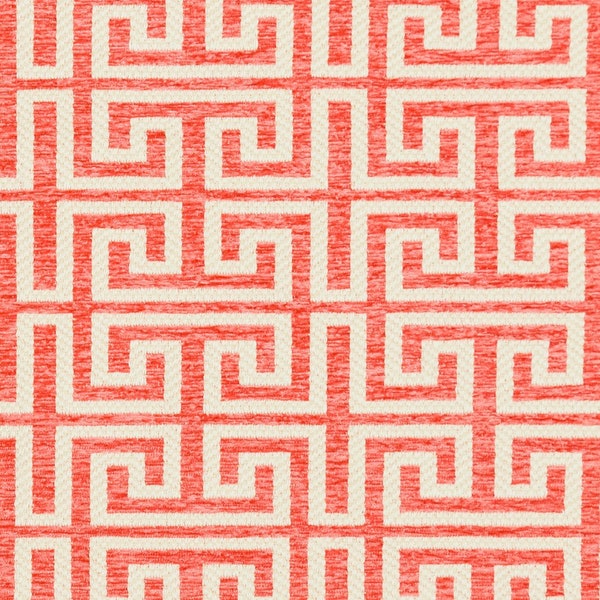 Tissu d'ameublement tissé géométrique à clés grecques corail par mètre - SKU : Enzo Coral