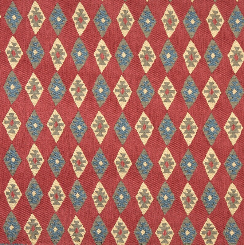 Red Southwest Style Diamond Chenille Upholstery Fabric By The Yard