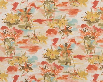 Coral Stain Resistant Performance Pet Friendly Abstract Floral Leaves Botanical Print Upholstery Fabric by the Yard - SKU: Gillian Nassau