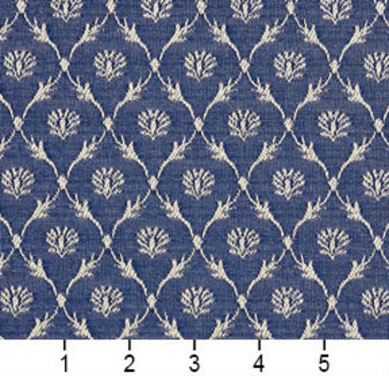 Navy Blue Floral Trellis Jacquard Woven Upholstery Fabric By Etsy