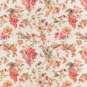 Orange Floral Linen Look Print Upholstery Fabric by the Yard - SKU ...