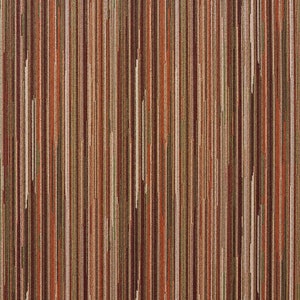 Può includere: Primo piano di un tessuto con un motivo a righe in tonalità di marrone, arancione, beige e verde.