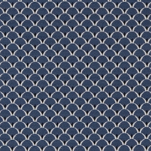 May include: A blue fabric with a white and black geometric pattern of overlapping half circles.