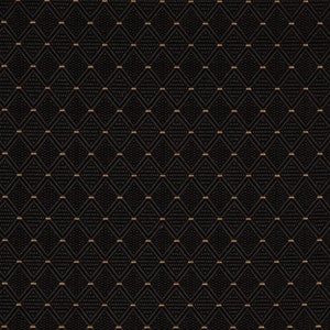 May include: Black fabric with a repeating pattern of small gold diamonds.