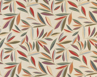 Red Orange Gold Green And Blue Foliage Leaves Contemporary Upholstery Fabric By The Yard | Pattern # A0022A