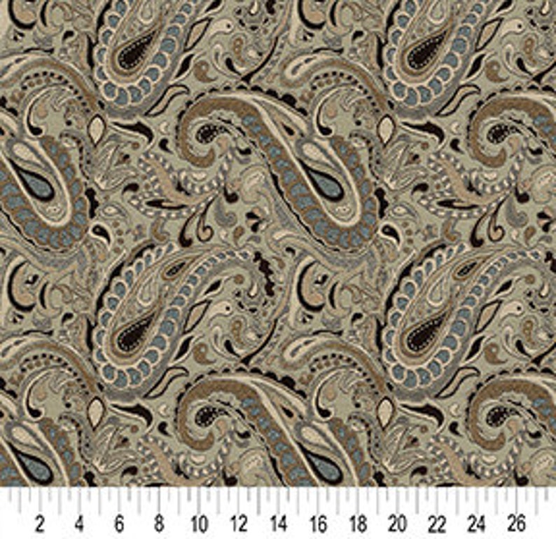 Pattern # A0110A Brown Beige Light Blue And Tan Paisley Woven Solution Dyed Indoor Outdoor Upholstery Fabric By The Yard