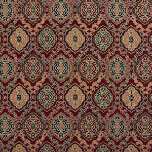Red Geometric Tapestry Woven Pattern Upholstery Fabric by the Yard - SKU: Finch Merlot