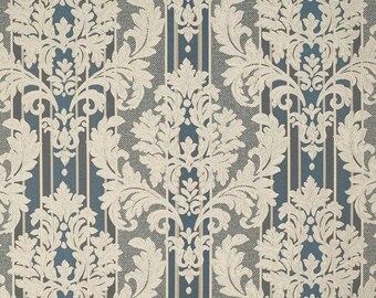 Blue Damask Stripe Woven Pattern Upholstery Fabric by the Yard - SKU: Hubert Royal