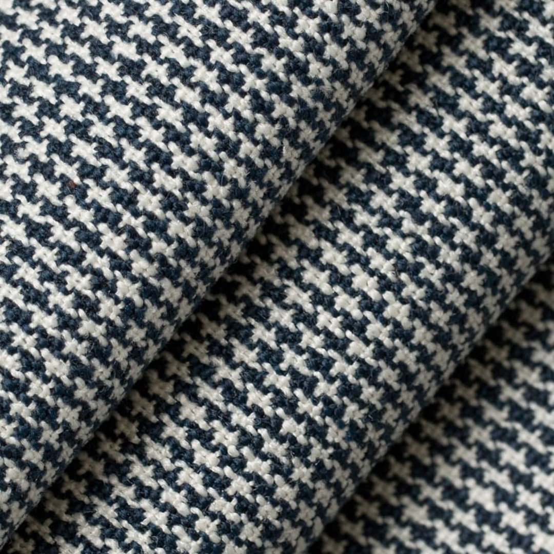 Blue Check Small Scale Houndstooth Check Textured Tweed Upholstery ...