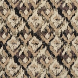 Peut inclure: Un motif sans couture avec un design abstrait dans des tons de brun, beige et noir. Le motif présente un design géométrique répétitif avec une texture subtile de type ikat.