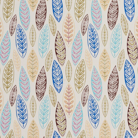 Multi Colored Large Leaves Print Upholstery Fabric By The Yard Etsy