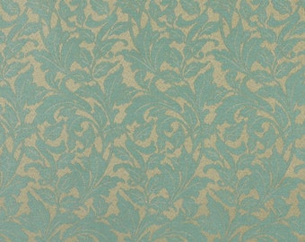 Aqua Stain Resistant Performance Pet Friendly Leaves Woven Pattern Upholstery Fabric by the Yard - SKU: Lily Seafoam