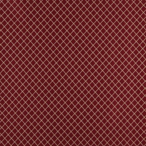 May include: Red fabric with a beige diamond pattern.