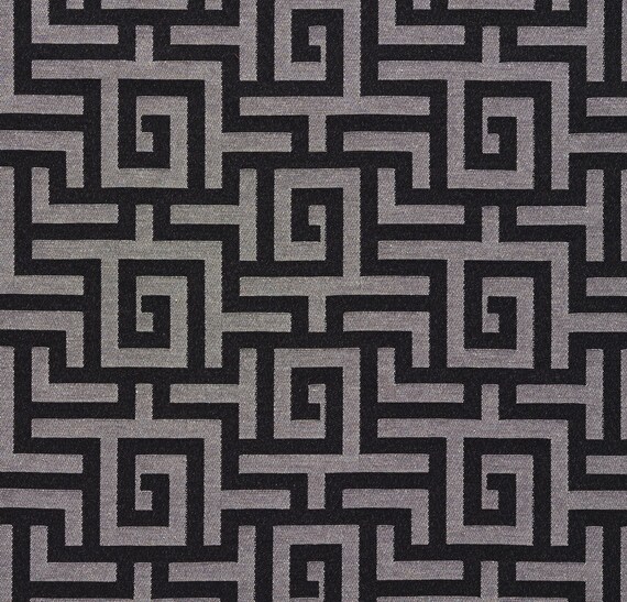Furniture Grade Upholstery Fabric Black Maze on Silver - 2 yd. Minimum  $21.88/yd
