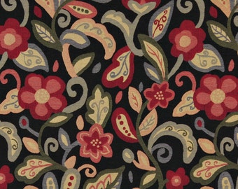 Green Red Orange And Black Floral Contemporary Upholstery Fabric By The Yard | Pattern # A0023C