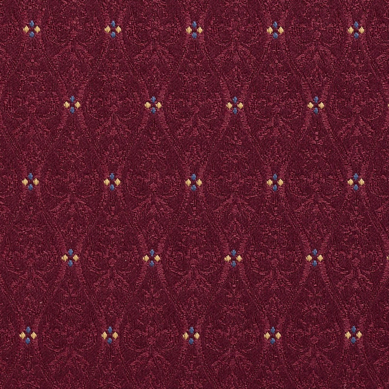 Burgundy Gold And Blue Waves Lines And Foliage Upholstery Fabric By The Yard Pattern # A478
