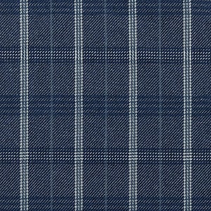 May include: A blue and white plaid fabric with a subtle texture. The fabric has a woven pattern with thin white lines and thicker blue lines.