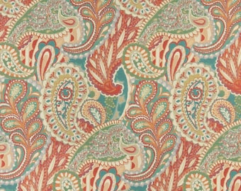 Orange Teal Green And Orange Abstract Paisley Contemporary Upholstery Fabric By The Yard | Pattern # A0024A