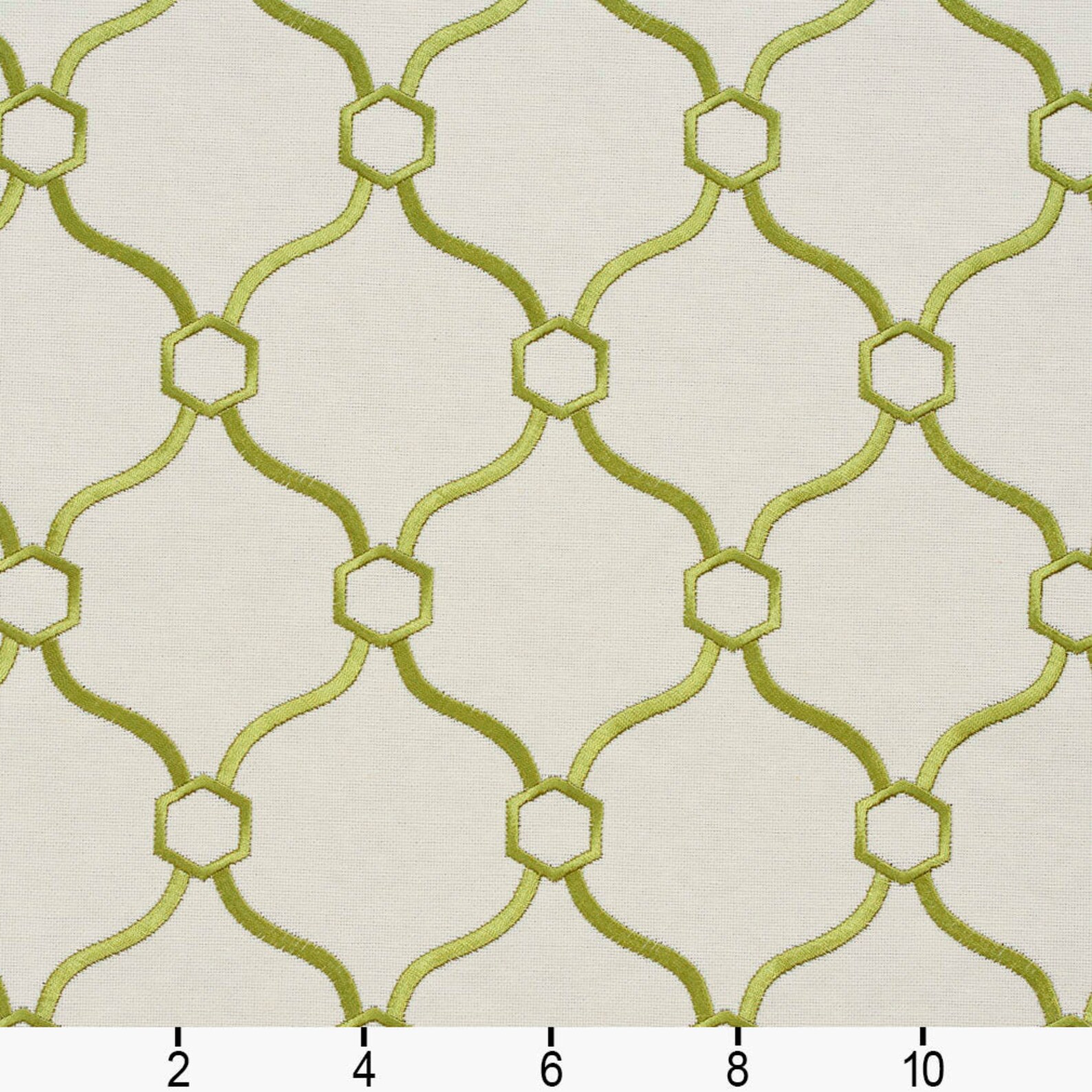 Green Embroidery Geometric Linen Look Woven Pattern Upholstery Fabric ...