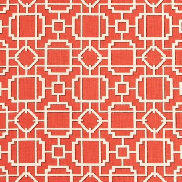 Orange Abstract Geometric Linen Look Print Upholstery Fabric by the Yard - SKU: Wescott Mandarin