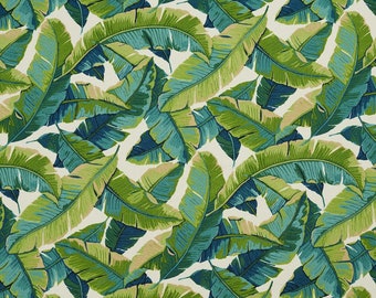 Aqua Green Stain Resistant Performance Pet Friendly Leaves Botanical Print Upholstery Fabric by the Yard - SKU: Irene Belize
