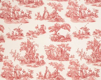 Red Toile Linen Look Print Upholstery Fabric by the Yard - SKU: Blair Cranberry