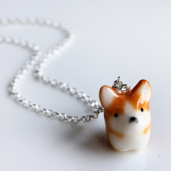 Cute little Corgi Dog jewelry Polymer Clay Charm Corgi Necklace Welsh Corgi Jewelry Hand Painted FREE GIFT BOX