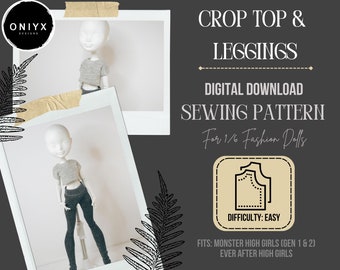 DESCARGA DIGITAL / Patrón de top corto y leggings (para muñecas de moda a escala 1/6)