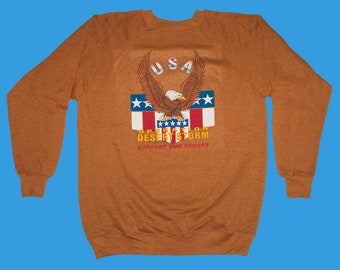 90s Vintage DESERT STORM Crewneck Sweatshirt Size 2X 1990s Made in USA Hanes Gulf War Military Memorabilia Eagle Flag Support Troops xxl
