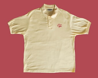 LANCAIR Airplane Polo Yellow Size XL Vintage 80s Hanes Brand Made in USA Single Stitch Athletic Sportswear 1980s Preppy Aviation Memorabilia