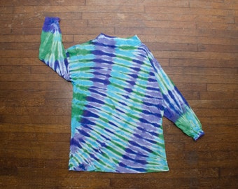 Tie Dye Shirt Size 2X Vintage 90s Rogers Brand Long Sleeve Tee Mock Turtleneck Tunic Top Green Purple Blue Made in USA Oversized Streetwear